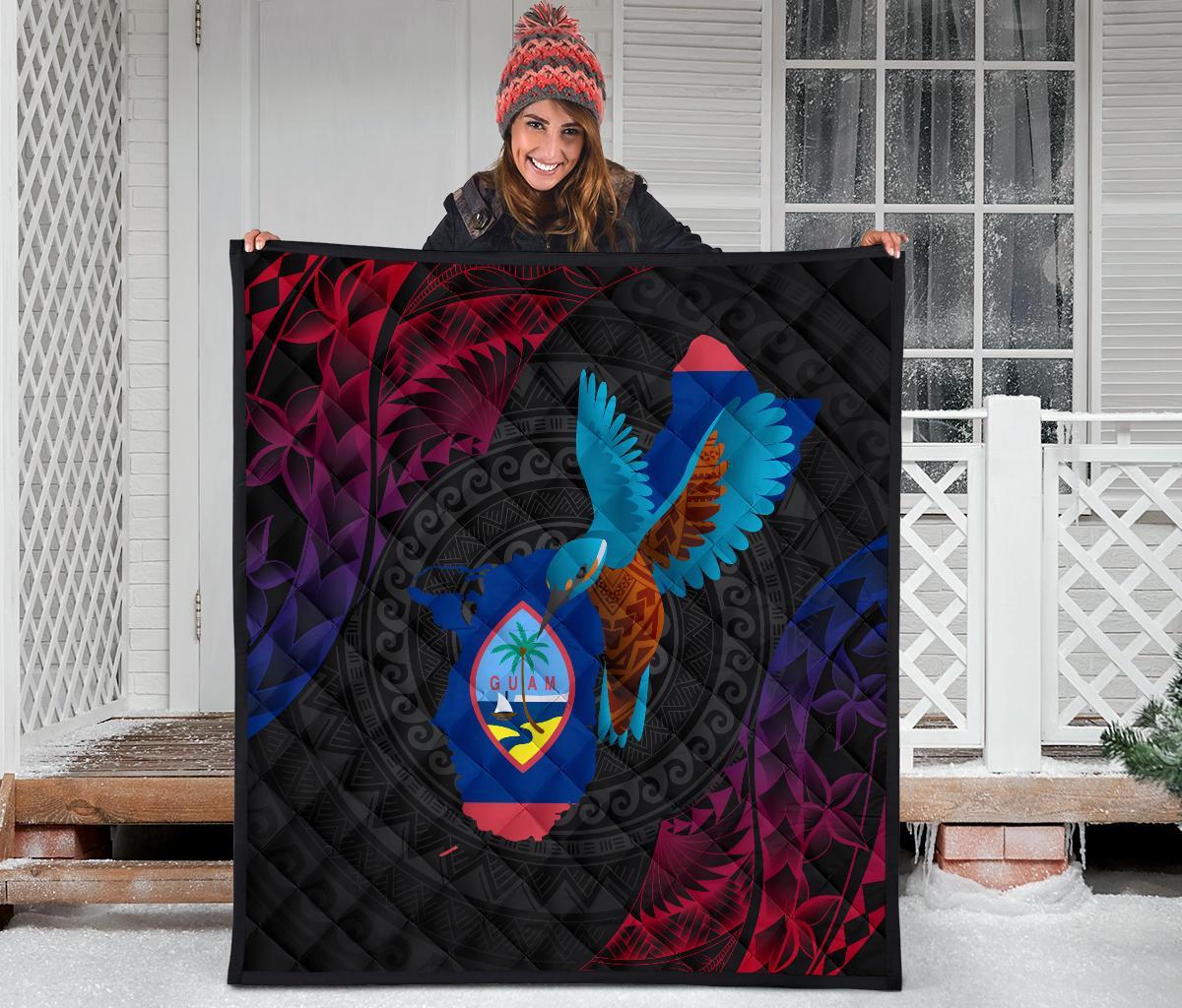 Guam Premium Quilt - KingFisher Bird With Map - Polynesian Pride