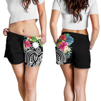 Nauru Polynesian Women's Shorts - Summer Plumeria (Black) - Polynesian Pride