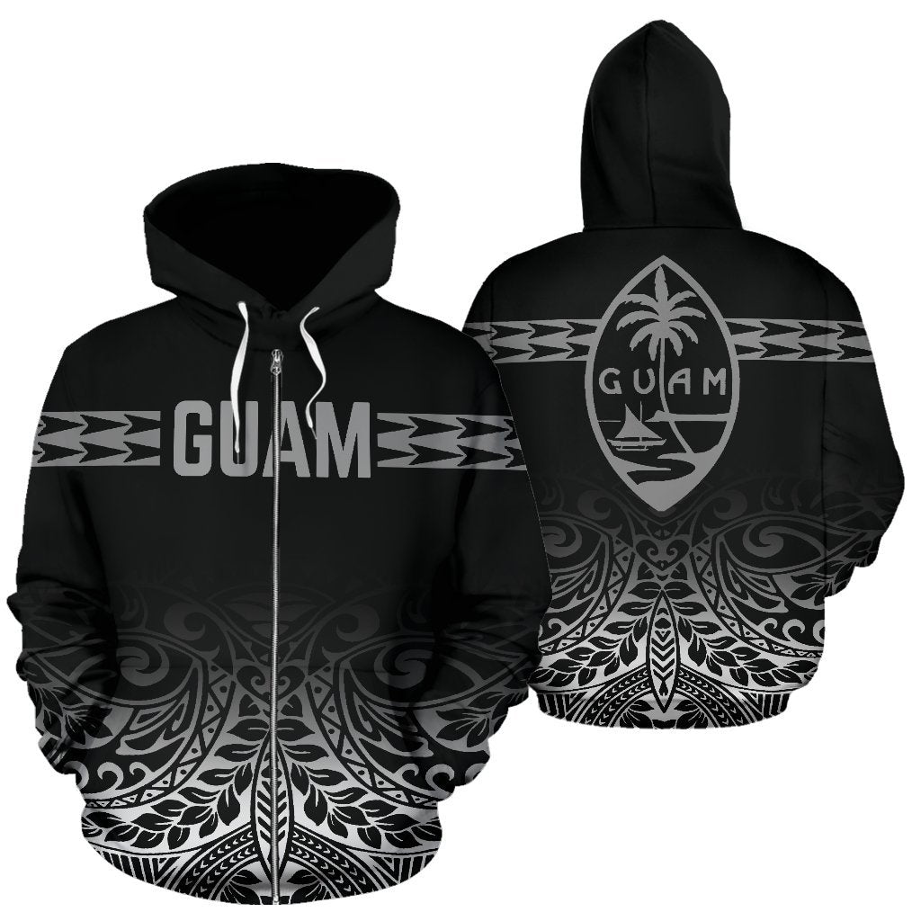 Guam All Over Zip up Hoodie Polynesian Fog Unisex Black - Polynesian Pride