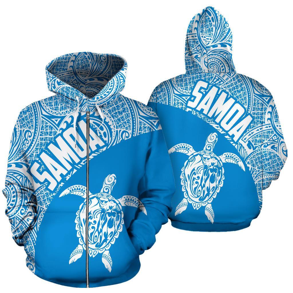 Samoa Zip up Hoodie Samoa Turtle Mermaid Polynesian Tattoo 03 Unisex Black - Polynesian Pride