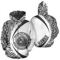 Polynesian Seal of Hawaii Zip Hoodie Circle Shadow Style Unisex White - Polynesian Pride