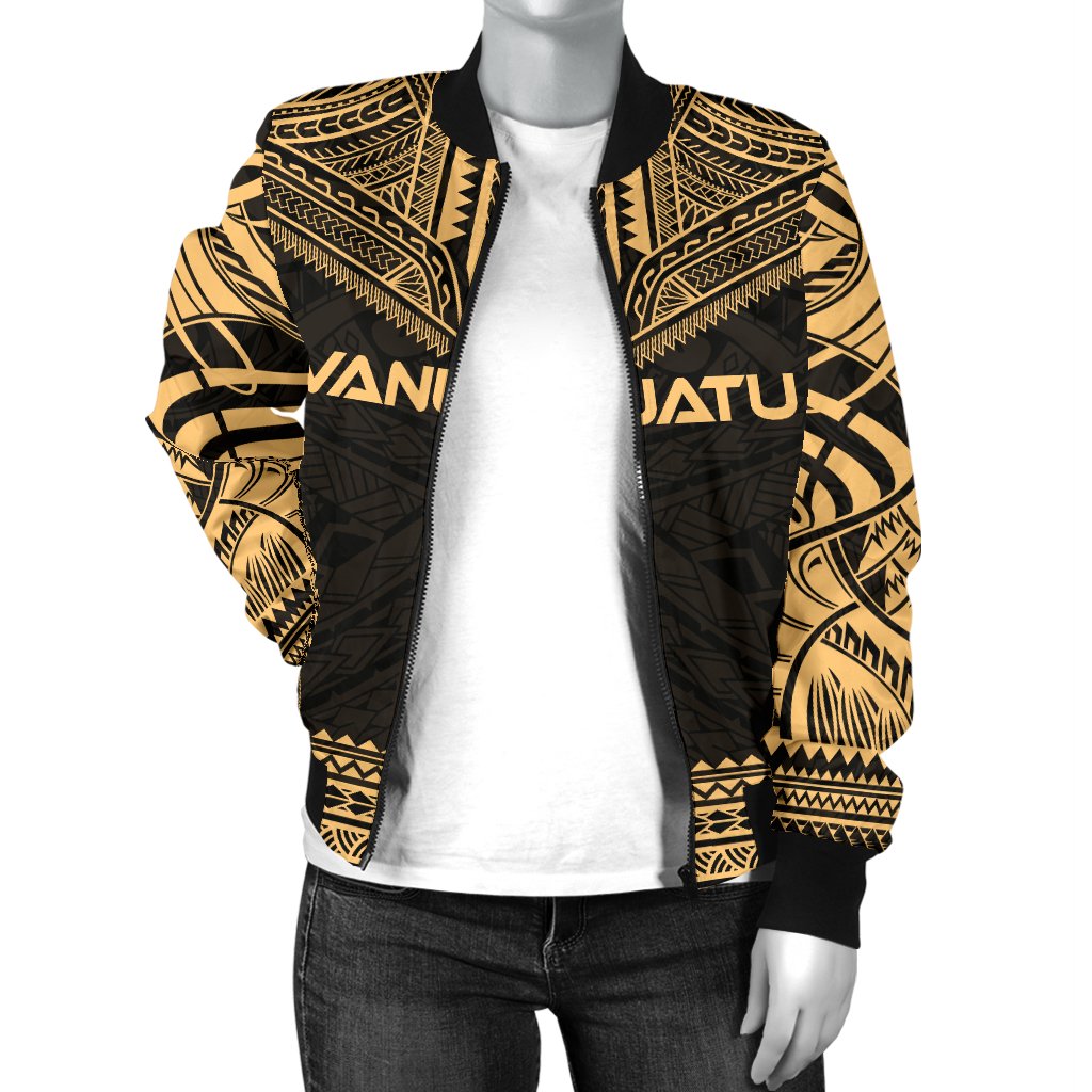 Vanuatu Polynesian Chief Women'S Bomber Jacket - Gold Version - Polynesian Pride