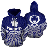 Pohnpei Polynesian Zip up Hoodie Blue Pride Map and Seal Unisex Blue - Polynesian Pride