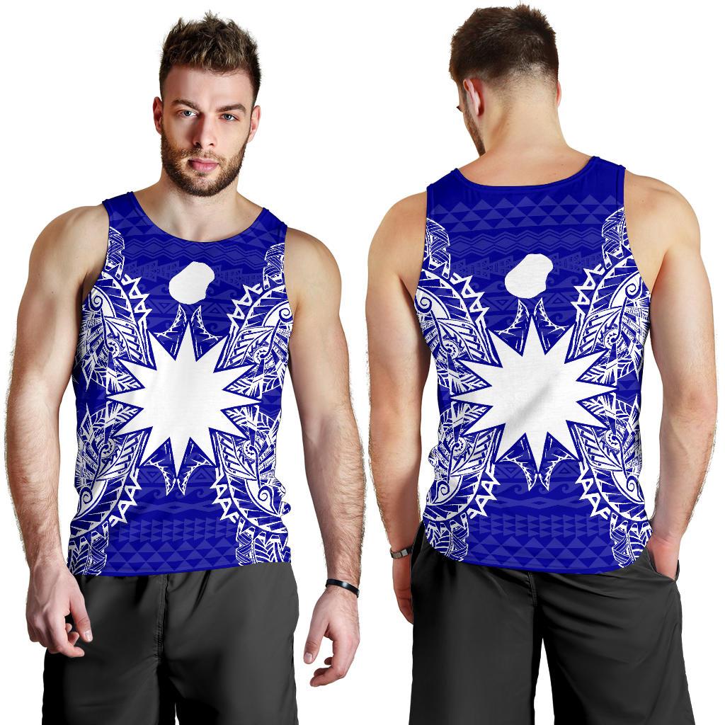 Nauru Polynesian Men Tank Top Map Blue - Polynesian Pride