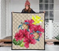 Hawaii Turtle Hibiscus Beige Simple Style - Premium Quilt AH - Polynesian Pride