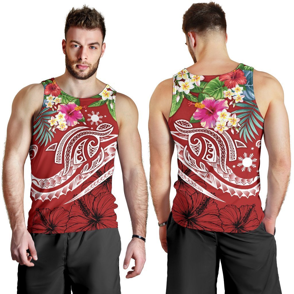 The Philippines Men's Tank Top - Summer Plumeria (Red) - Polynesian Pride