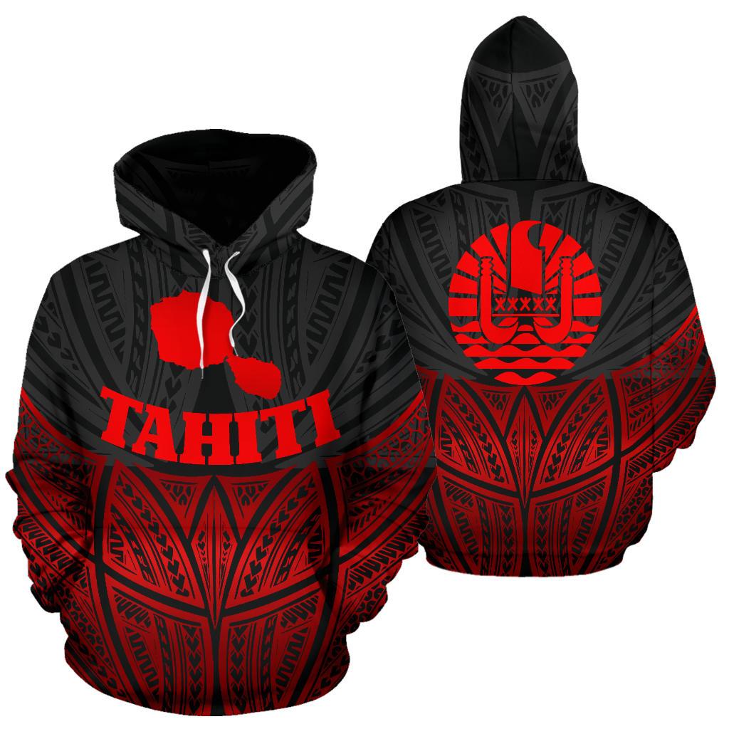 Tahiti Polynesian Hoodie Red Black Pride Map nd Seal Unisex Black - Polynesian Pride