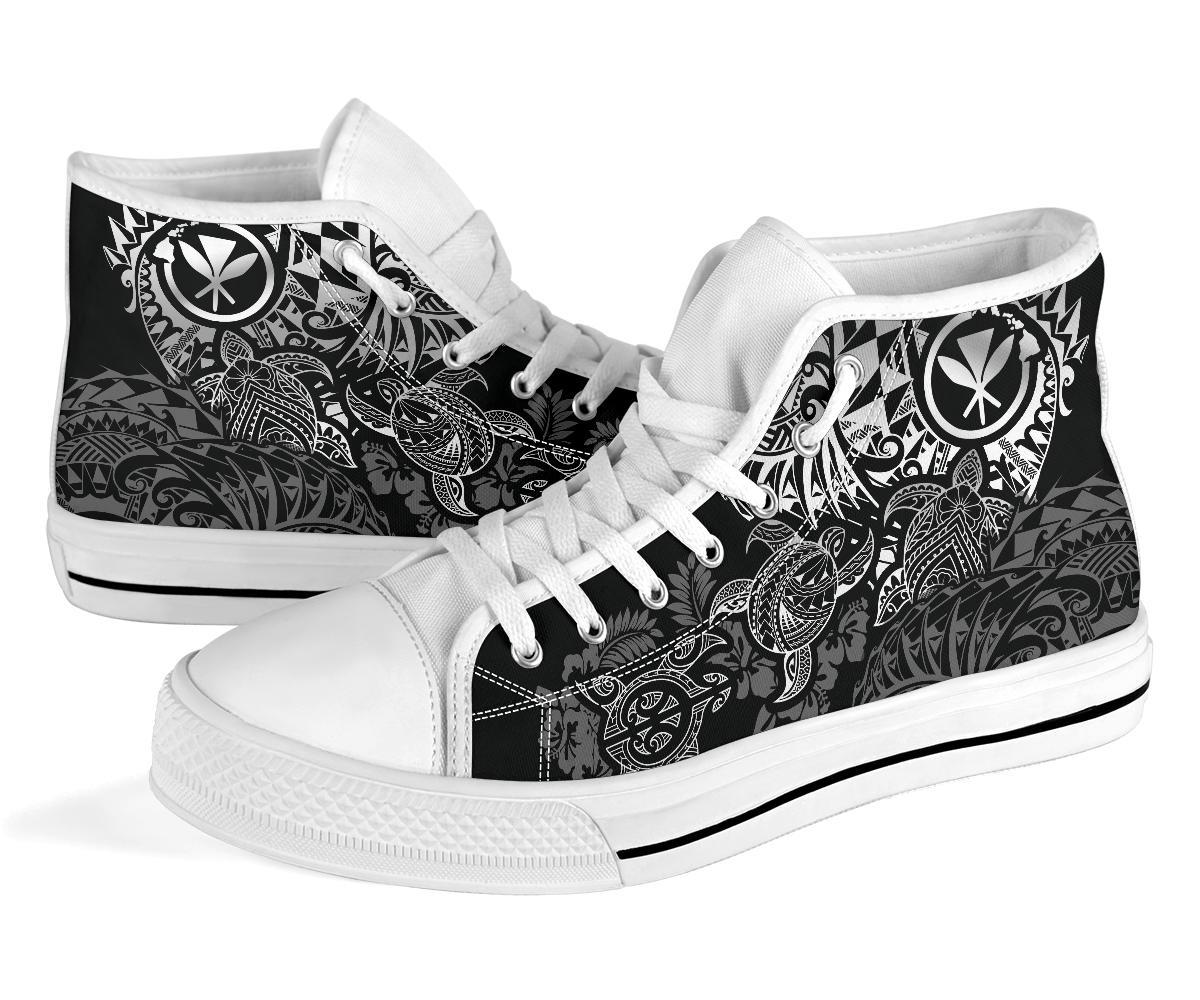 Polynesian Hawaii (Kanaka Maoli) High Top Shoes - White Hibiscus Turtle Flowing - Polynesian Pride