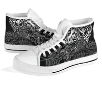 Polynesian Hawaii (Kanaka Maoli) High Top Shoes - White Hibiscus Turtle Flowing - Polynesian Pride