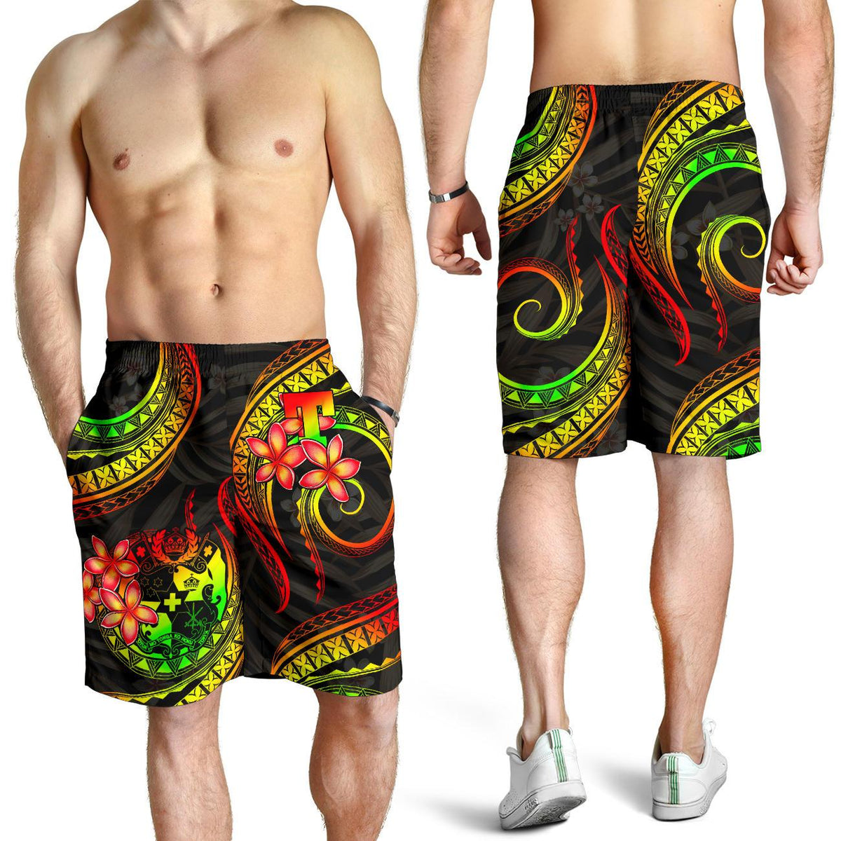 Tonga Polynesian Men Shorts - Reggae Plumeria - Polynesian Pride
