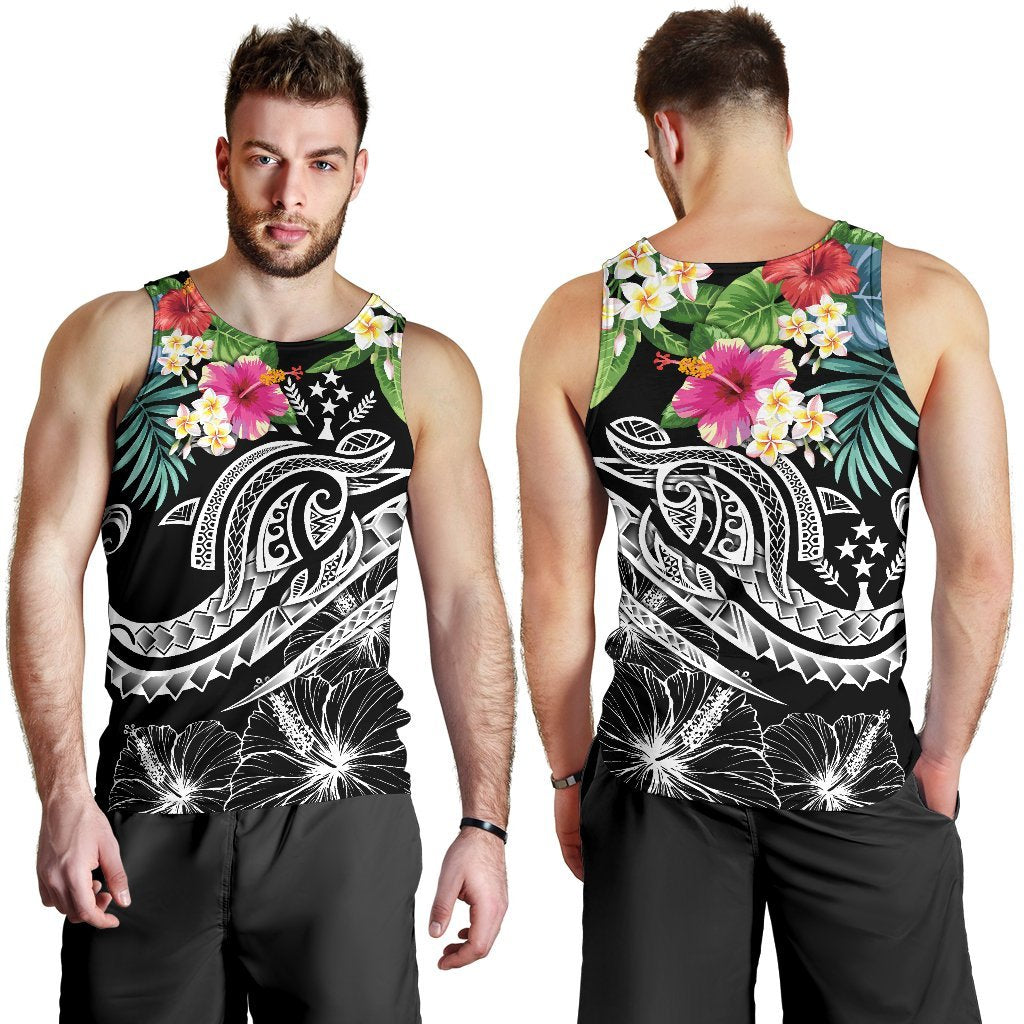 Kosrae Polynesian Men's Tank Top - Summer Plumeria (Black) - Polynesian Pride