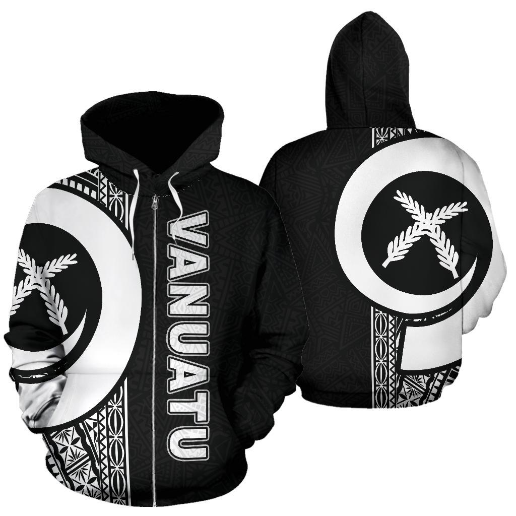 Vanuatu Polynesian Zip up Hoodie Black Line Unisex Black - Polynesian Pride