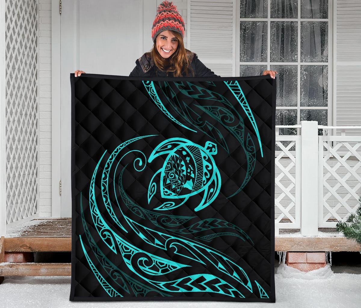 Hawaii Turtle Premium Quilt - Turquoise - Frida Style - Polynesian Pride