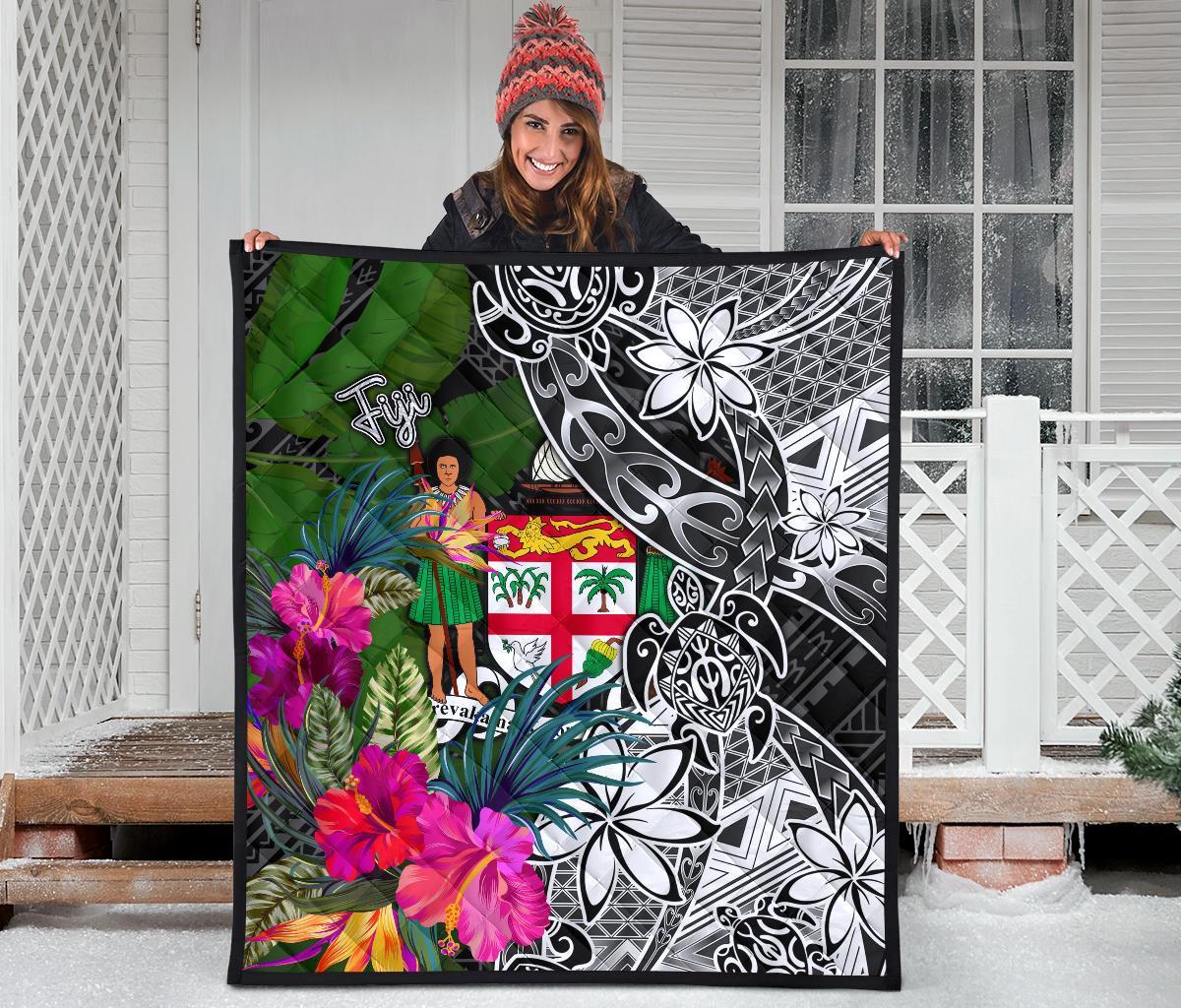 Fiji Premium Quilt - Turtle Plumeria Banana Leaf Crest - Polynesian Pride