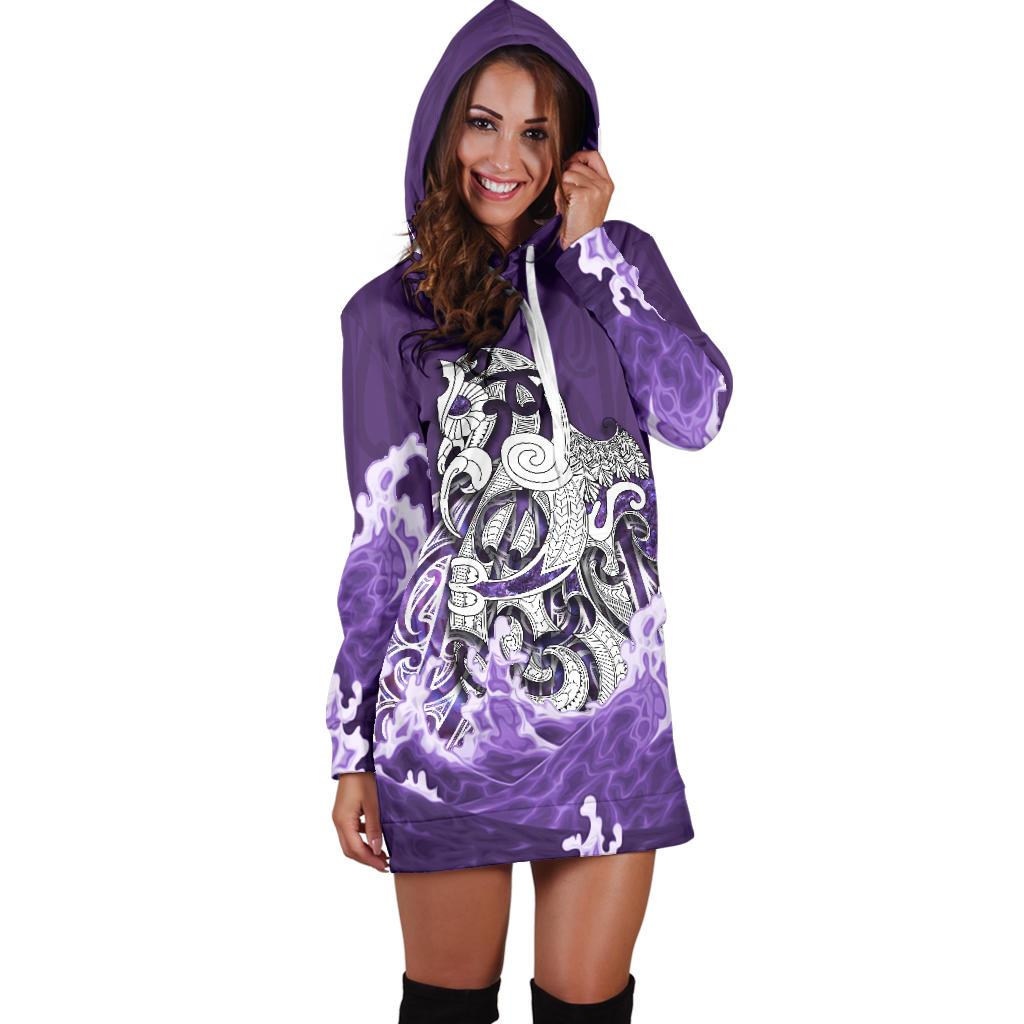 Maori Manaia The Blue Sea Hoodie Dress, Purple - Polynesian Pride