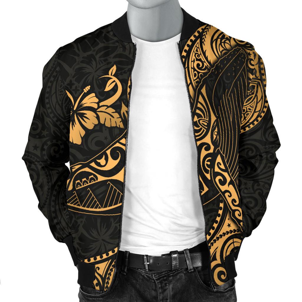 Polynesian Hawaii Men's Bomber Jacket - Polynesian Golden Humpback Whale - Polynesian Pride