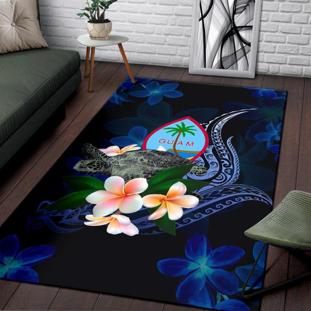 Guam Polynesian Area Rug - Turtle With Plumeria Flowers - Polynesian Pride