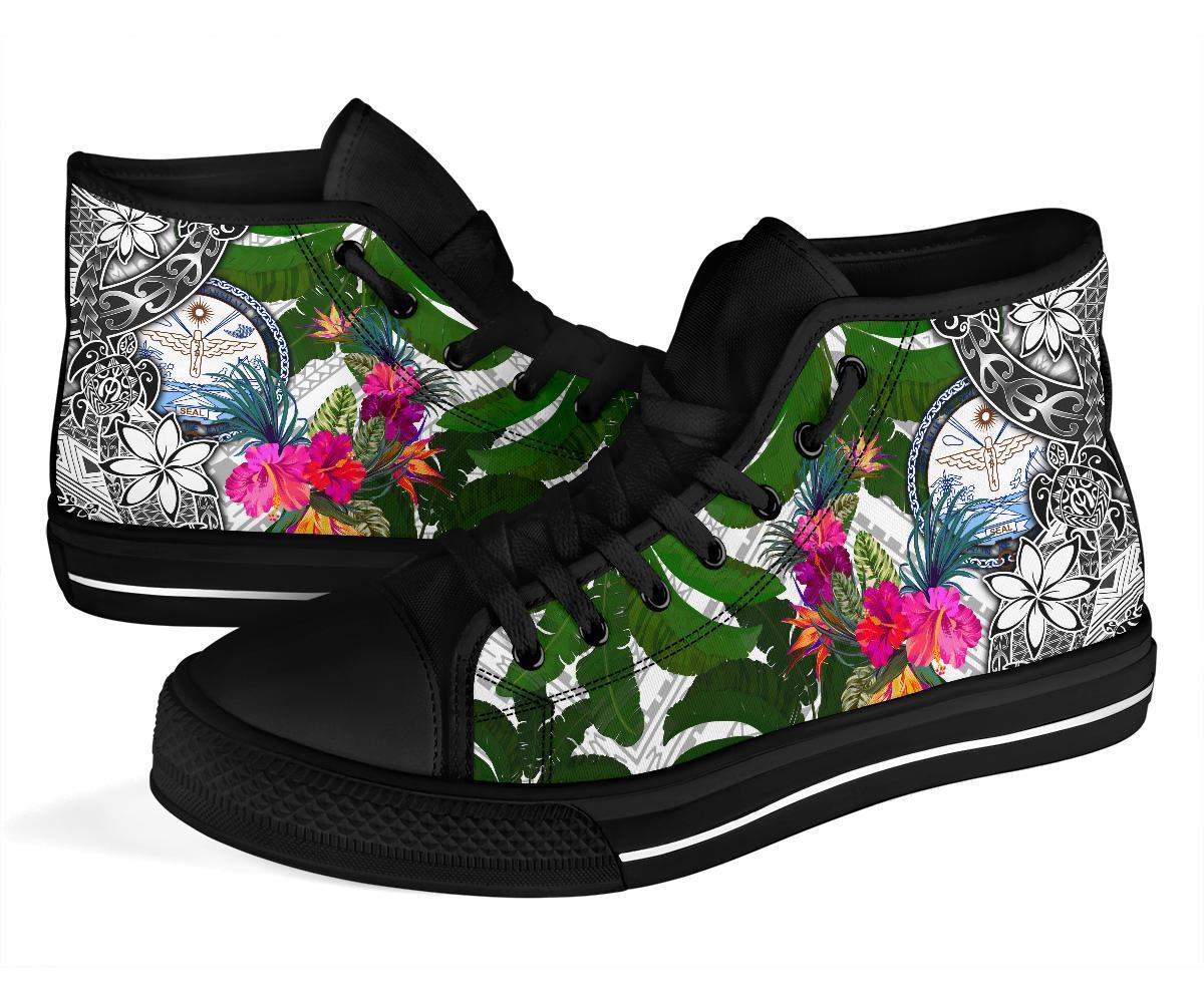 Marshall Islands High Top Shoes White - Turtle Plumeria Banana Leaf Crest - Polynesian Pride