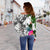 Yap Custom Personalised Women's Off Shoulder Sweater White - Turtle Plumeria Banana Leaf - Polynesian Pride