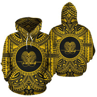 Papua New Guinea ll Over Hoodie Papua New Guinea Coat of rms Polynesian Gold Black - Polynesian Pride