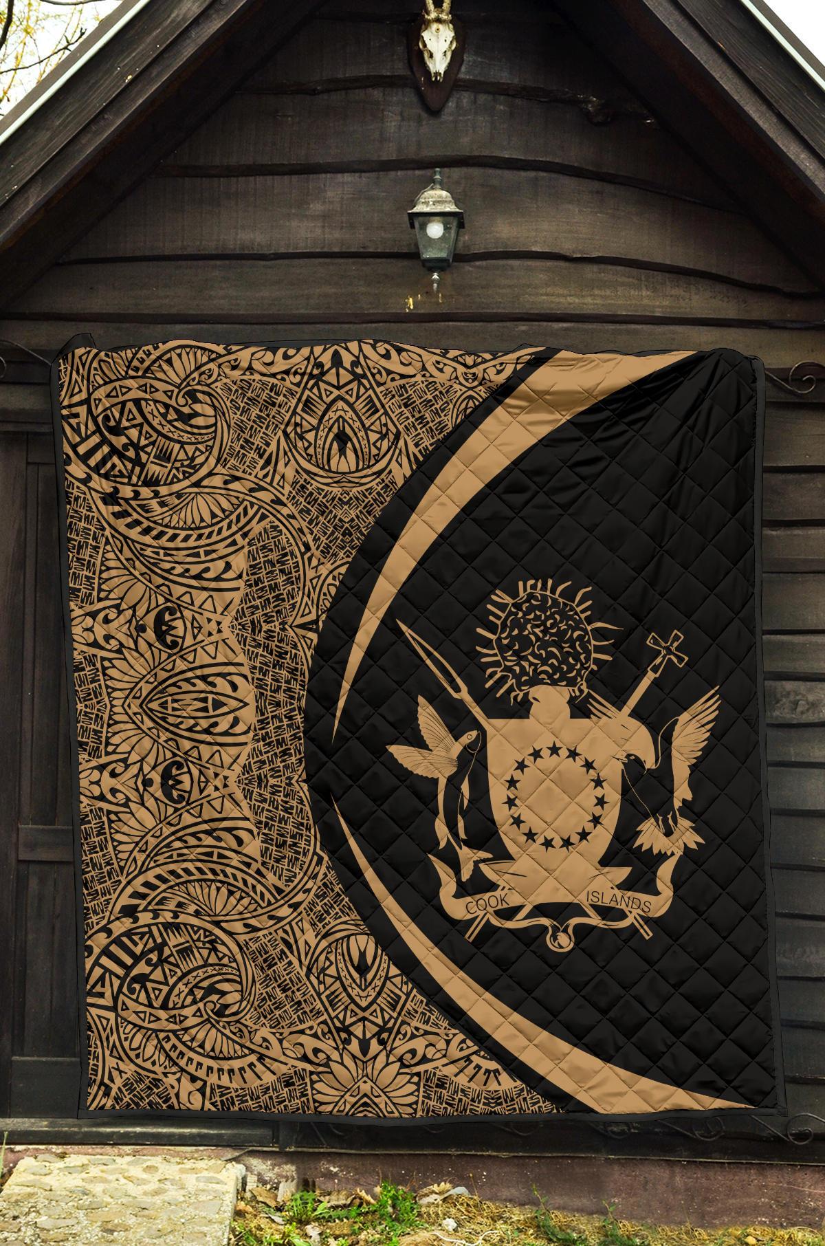 Cook Islands Coat Of Arms Polynesian Premium Quilt - Circle Style - 02 - Polynesian Pride