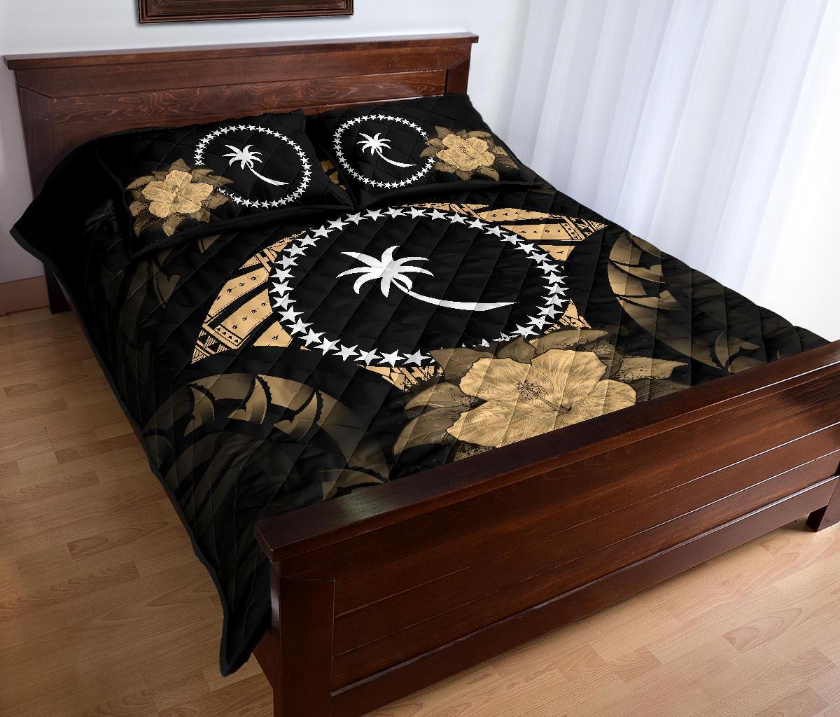 Chuuk Polynesian Quilt Bed Set Hibiscus Gold - Polynesian Pride