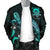 Tuvalu Polynesian Men's Bomber Jacket - Turtle With Blooming Hibiscus Turquoise - Polynesian Pride