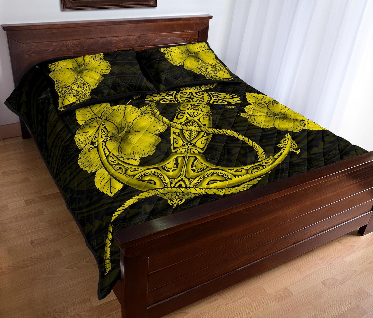 Anchor Poly Tribal Quilt Bed Set Yellow - Polynesian Pride