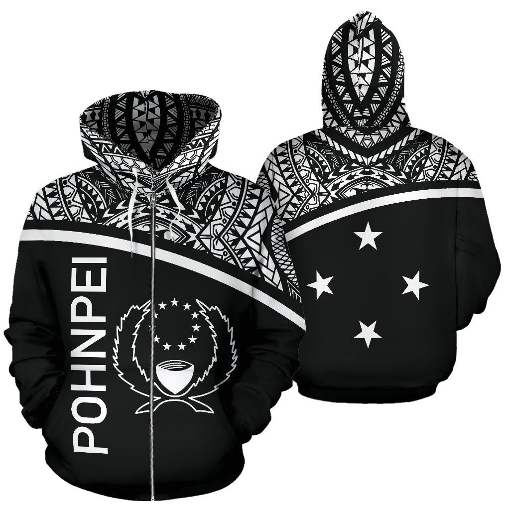 Pohnpei All Over Zip up Hoodie Micronesia Black Curve Style Unisex Black - Polynesian Pride
