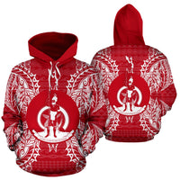 Vanuatu Polynesian ll Over Hoodie Map Red White Unisex Red nd White - Polynesian Pride