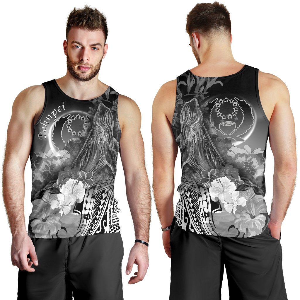 Pohnpei Men's Tank Top - Humpback Whale with Tropical Flowers (White) White - Polynesian Pride