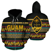 Guam Polynesian Zip up Hoodie Guaman Latte Stone Pattern Color Unisex Black - Polynesian Pride