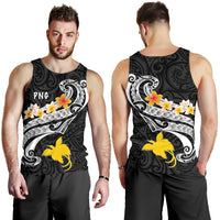 Papua New Guinea Men's Tank Top - PNG Seal Polynesian Patterns Plumeria (Black) - Polynesian Pride
