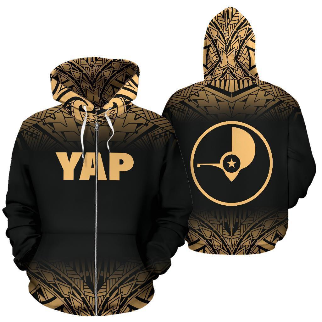 Yap All Over Zip up Hoodie Gold Fog Style Unisex Black And Gold - Polynesian Pride