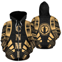 CNMI All Over Zip up Hoodie Gold Tattoo Style Unisex Gold - Polynesian Pride