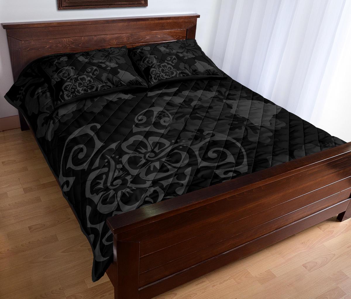 Turtle Hibiscus Map Grey Quilt Bed Set - Polynesian Pride