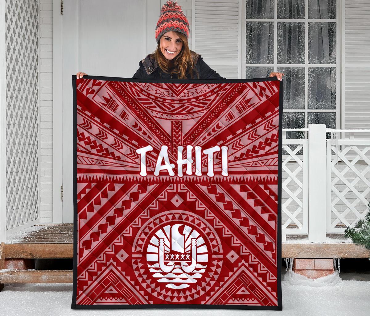 Tahiti Premium Quilt - Tahiti Seal In Polynesian Tattoo Style (Red) - Polynesian Pride