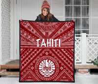 Tahiti Premium Quilt - Tahiti Seal In Polynesian Tattoo Style (Red) - Polynesian Pride