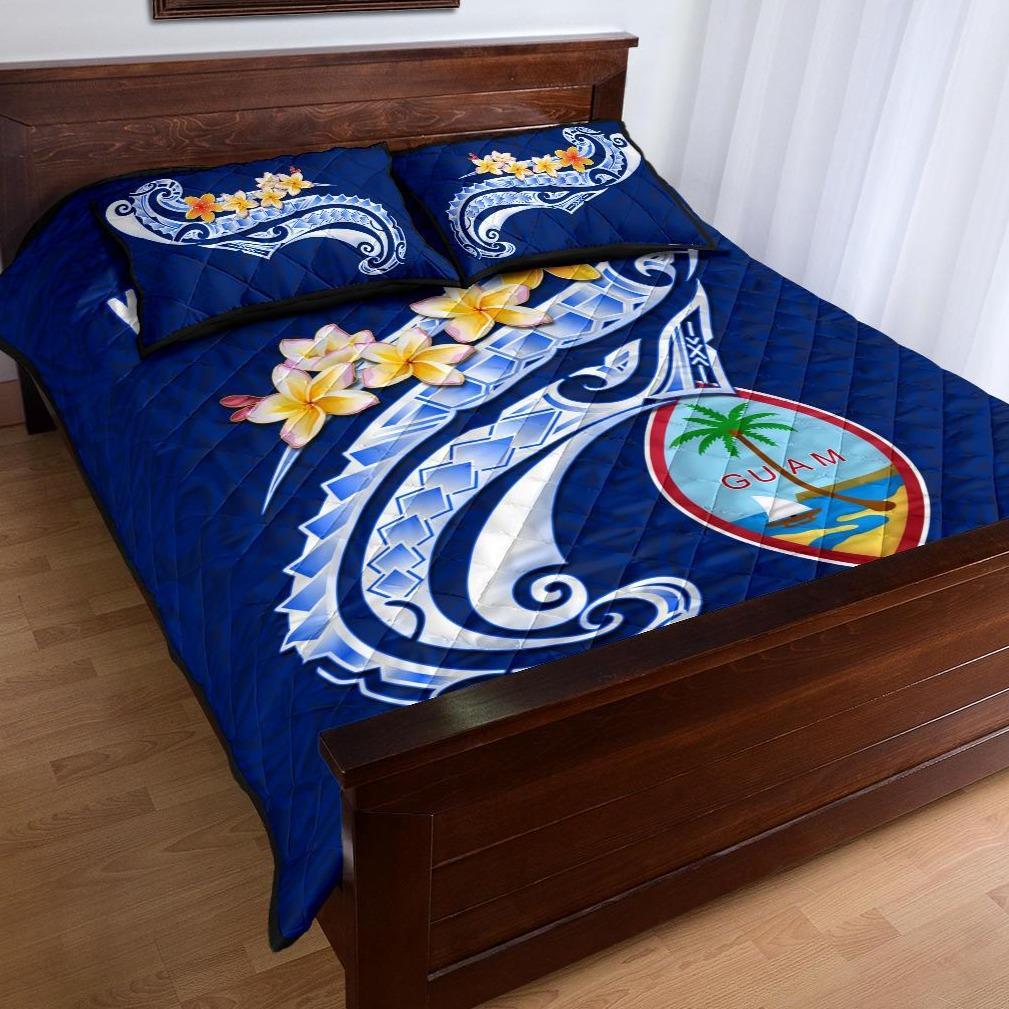 Guam Personalised Quilt Bed Set - Guam Seal Polynesian Patterns Plumeria (Blue) - Polynesian Pride