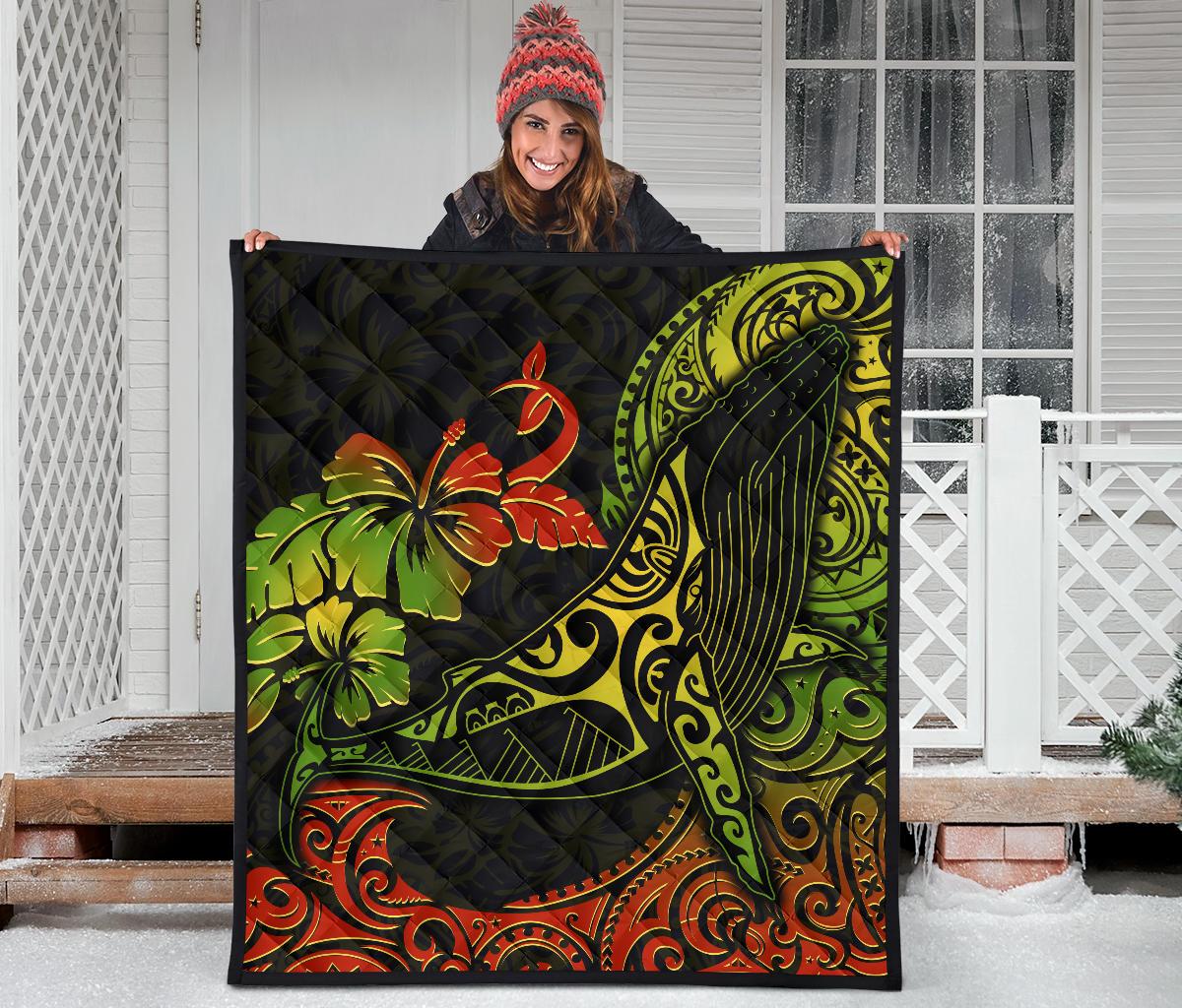 Hawaii Premium Quilt - Humpback Whale Hibiscus - Polynesian Pride