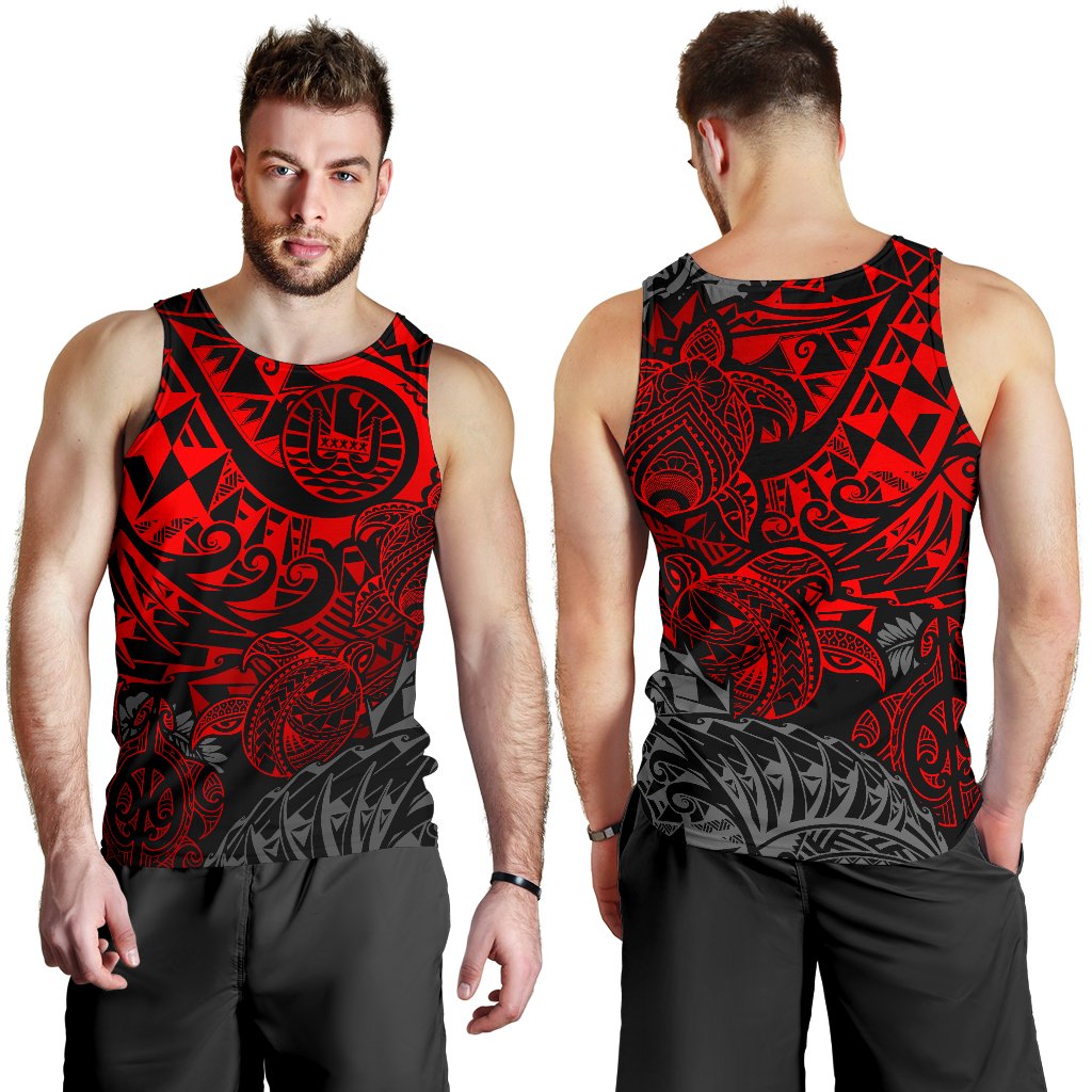 Tahiti Polynesian Men Tank Top - Red Turtle Hibiscus Flowing - Polynesian Pride