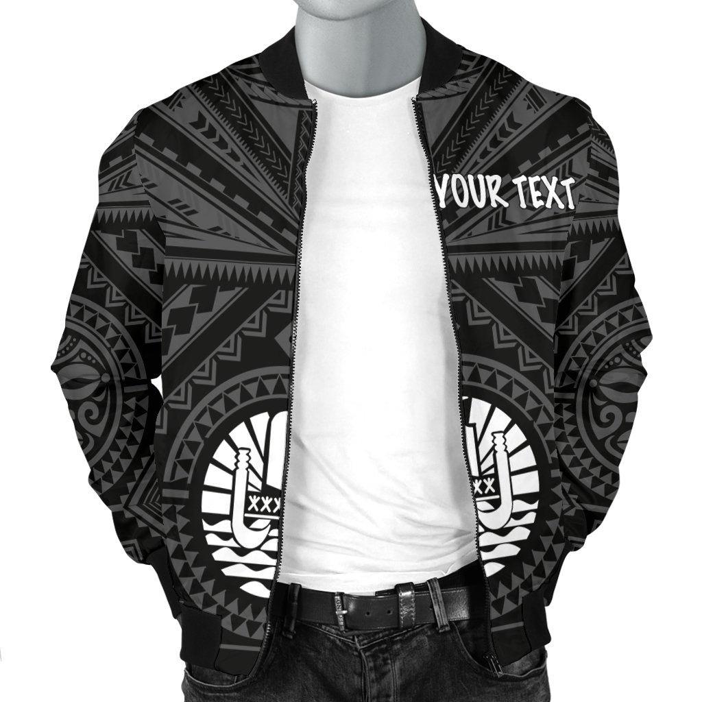 Tahiti Personalised Men's Bomber Jacket - Tahiti Seal In Polynesian Tattoo Style (Black) - Polynesian Pride