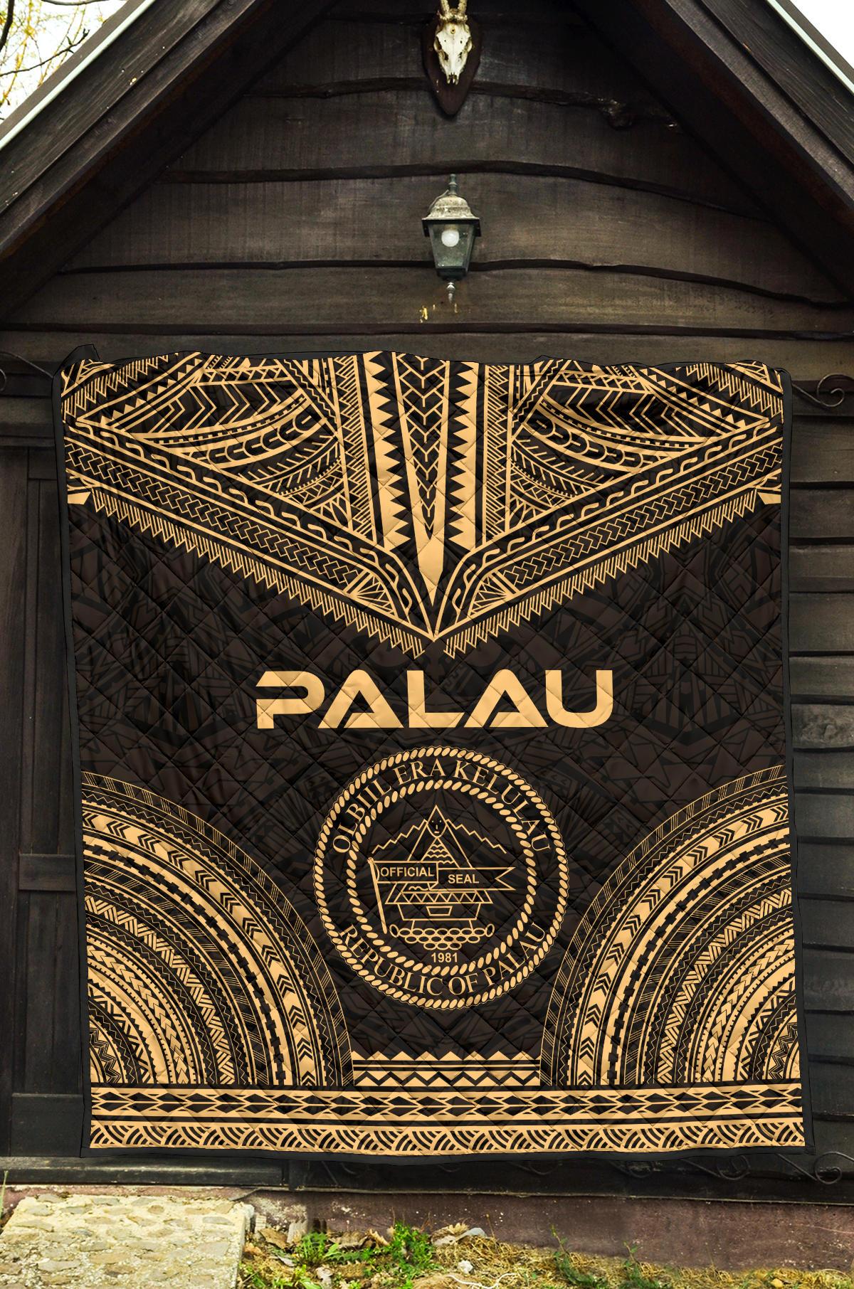 Palau Premium Quilt - Palau Seal Polynesian Chief Gold Version - Polynesian Pride