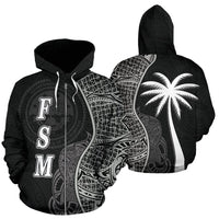 Federated States of Micronesian Polynesian Zip up Hoodie Coconut Tree Black Unisex Black - Polynesian Pride