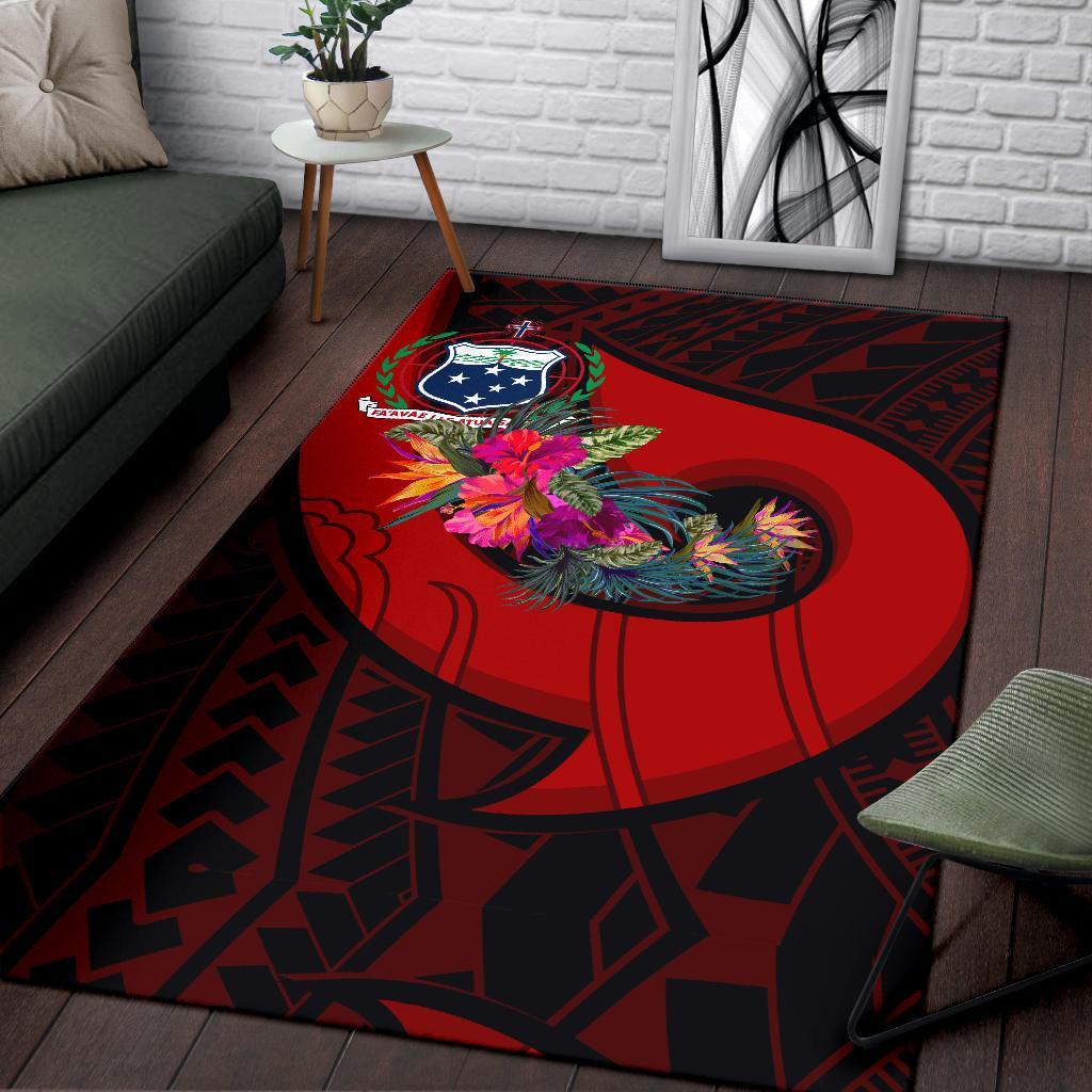 Samoa Area Rug - Polynesian Hook And Hibiscus (Red) Red - Polynesian Pride