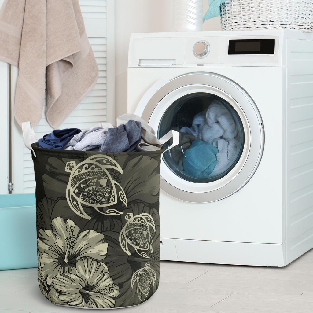 Hibiscus Turtles Hawaii Laundry Basket Beige AH - Polynesian Pride