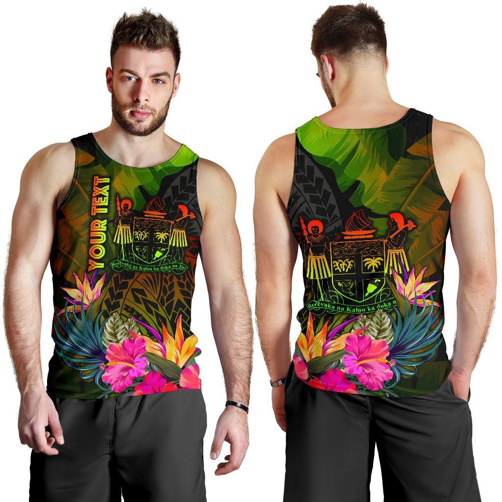 Fiji Polynesian Personalised Men's Tank Top - Hibiscus and Banana Leaves - Polynesian Pride