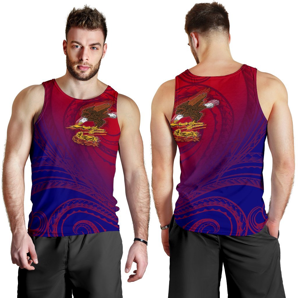 American Samoa Polynesian Men's Tank Top - Bald Eagle (Blue - Red) Blue - Polynesian Pride