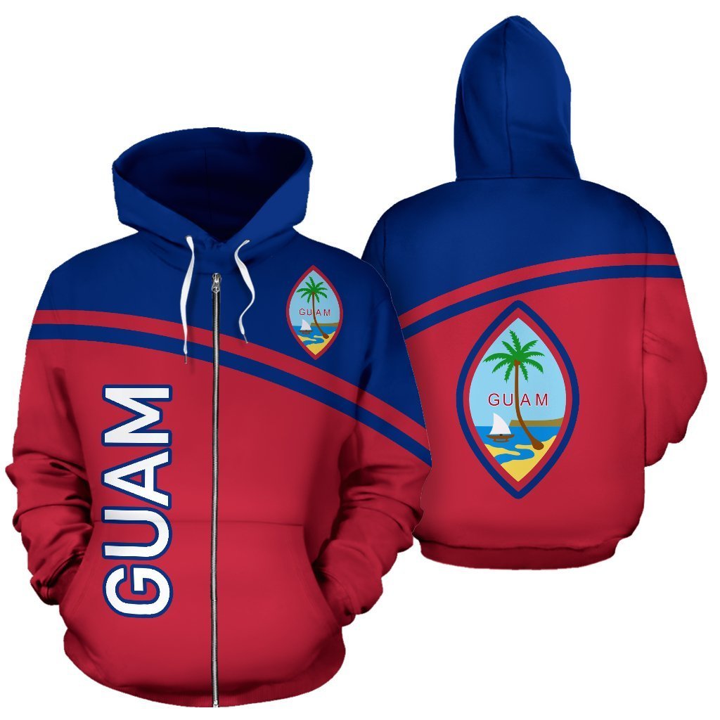 Guam All Over Zip up Hoodie Polynesian Curve Version Unisex White - Polynesian Pride