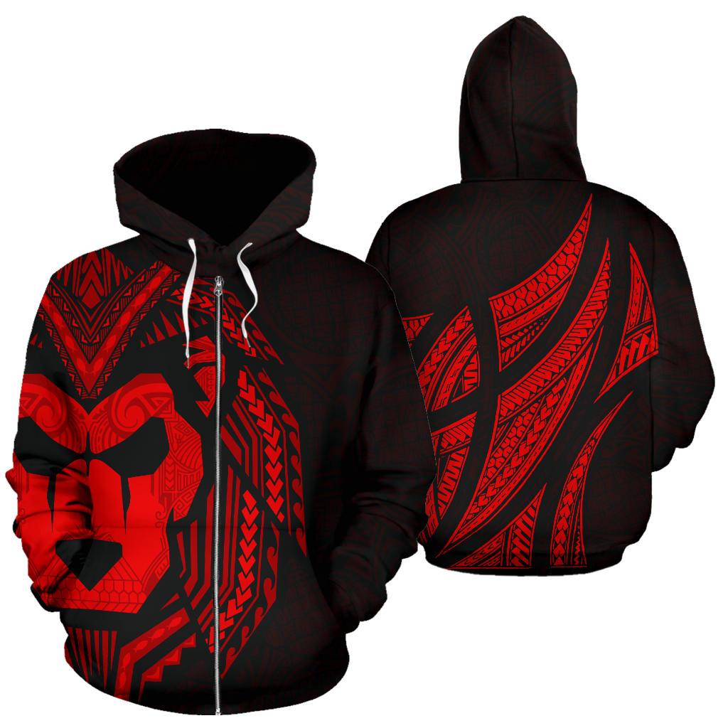 Sua Lions Pride Polynesian Warrior Zip up Hoodie Red Color Unisex Red - Polynesian Pride